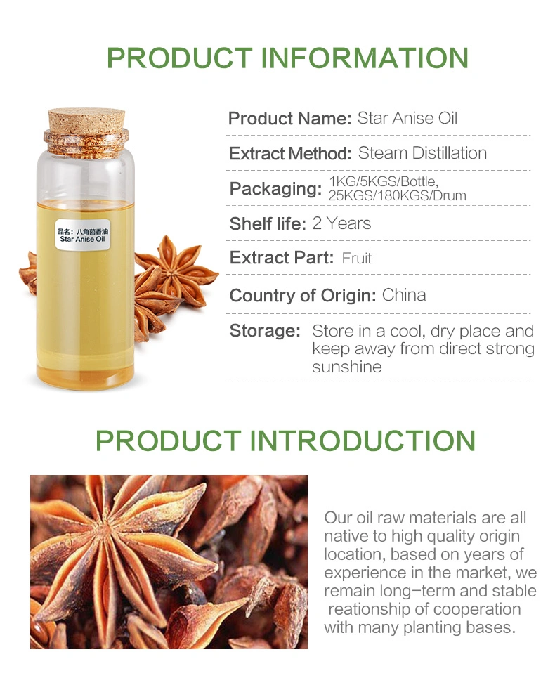 100% Pure Natural Plant Extracted Food Flavor Perfume Oil CAS 68952-43-2 Star Anise Oil for Sale